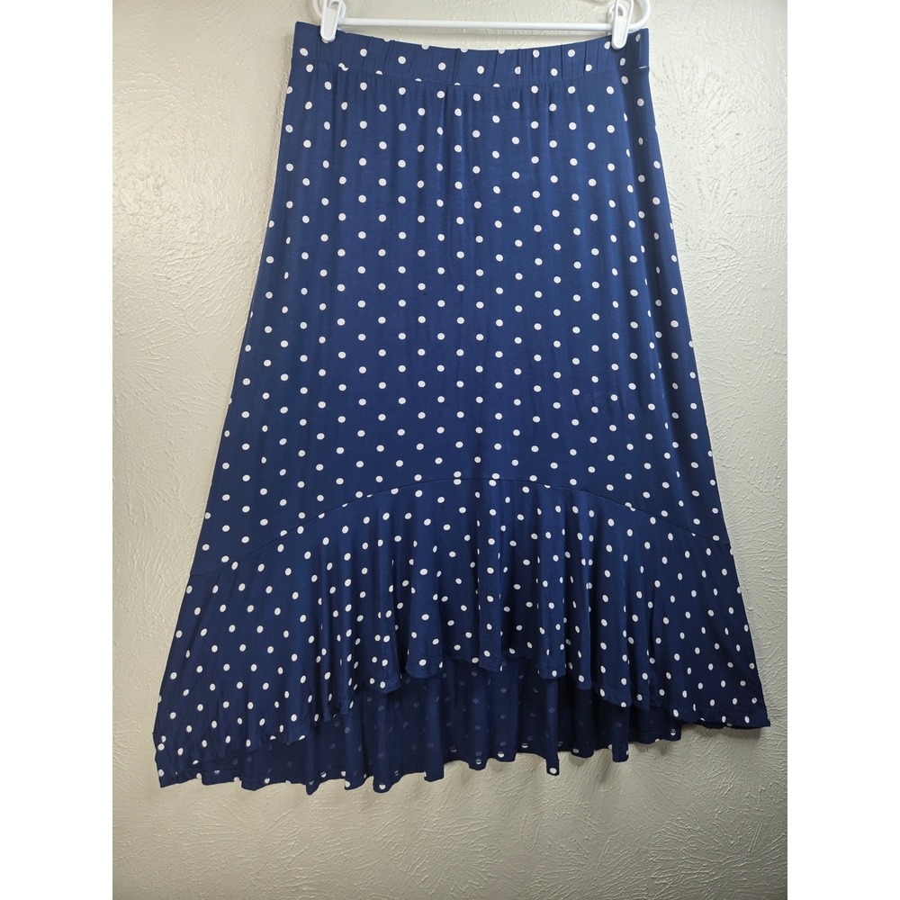 Talbots Polka Dot Ruffle High Low Skirt 1X Navy Blue Maxi Mod Retro Rockabilly
